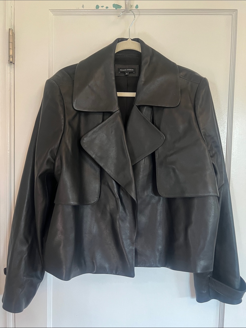 Universal Standard Black Leather Draped Front Jacket